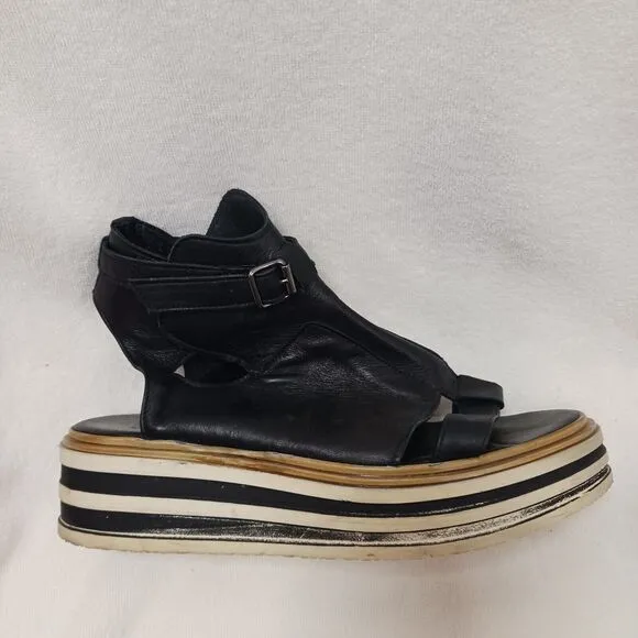CW Chewing Gladiator Leather Sandal Womens Size 9 WIDE Black Goth PUNK Lagenlook