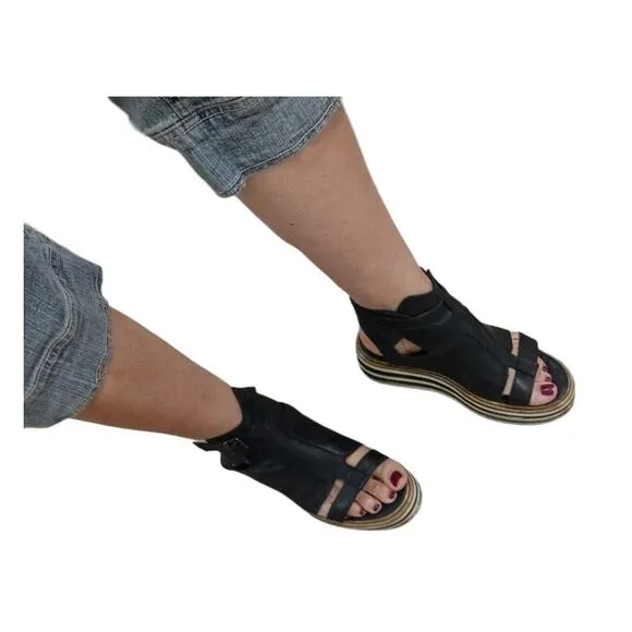 CW Chewing Gladiator Leather Sandal Womens Size 9 WIDE Black Goth PUNK Lagenlook
