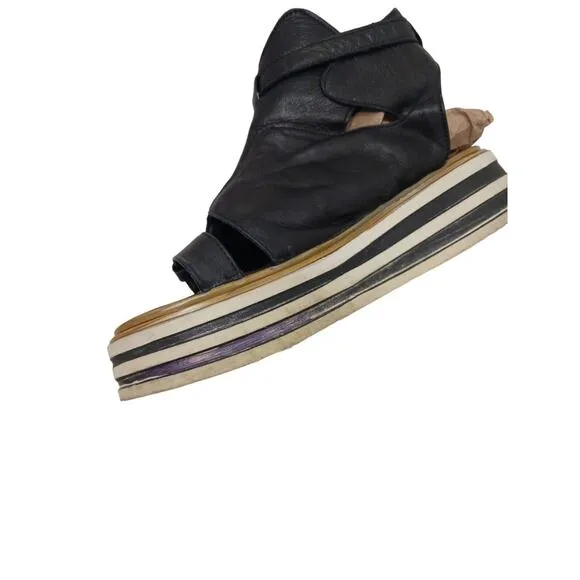 CW Chewing Gladiator Leather Sandal Womens Size 9 WIDE Black Goth PUNK Lagenlook