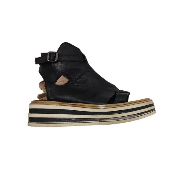 CW Chewing Gladiator Leather Sandal Womens Size 9 WIDE Black Goth PUNK Lagenlook