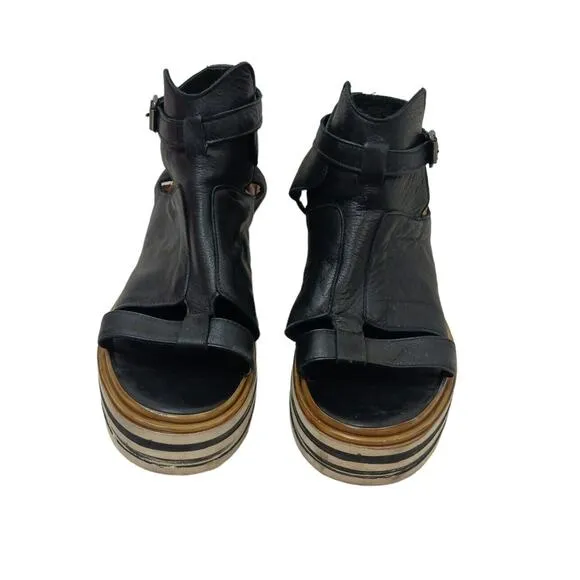 CW Chewing Gladiator Leather Sandal Womens Size 9 WIDE Black Goth PUNK Lagenlook
