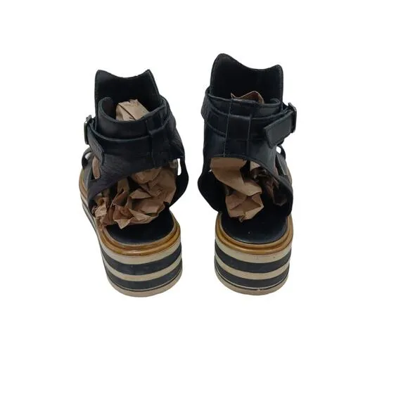 CW Chewing Gladiator Leather Sandal Womens Size 9 WIDE Black Goth PUNK Lagenlook