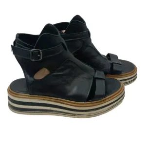 CW Chewing Gladiator Leather Sandal Womens Size 9 WIDE Black Goth PUNK Lagenlook