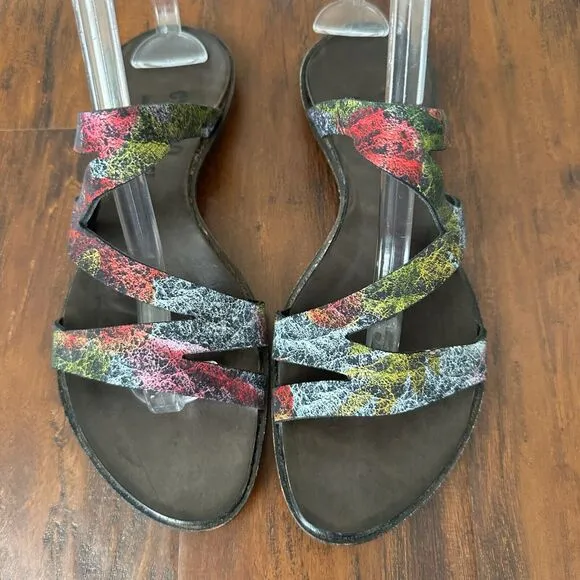 CYDWOQ Vintage Strappy Open-Toe Sandals Artsy Multi Leather USA MADE