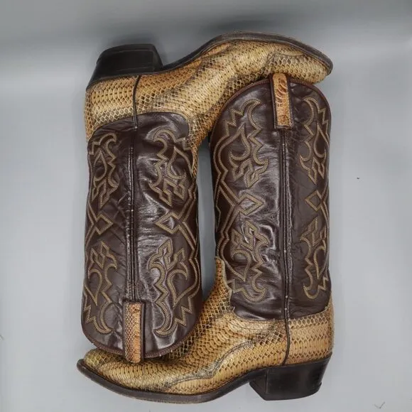 Dan Post Python Leather Western Boots Mens 9.5D Brown Ranch Wear Rodeo Classic