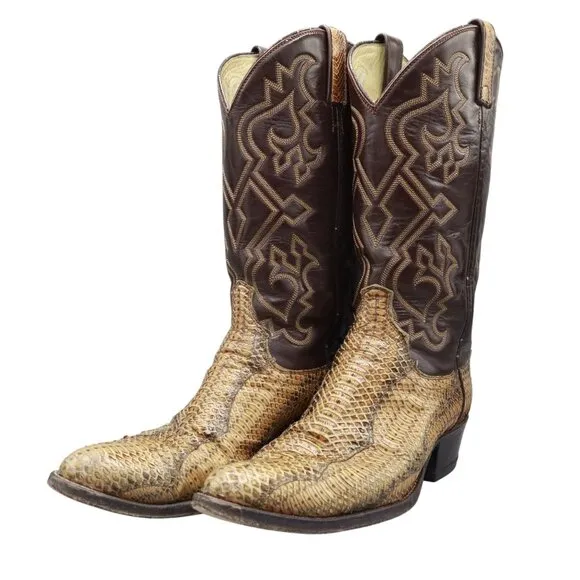 Dan Post Python Leather Western Boots Mens 9.5D Brown Ranch Wear Rodeo Classic