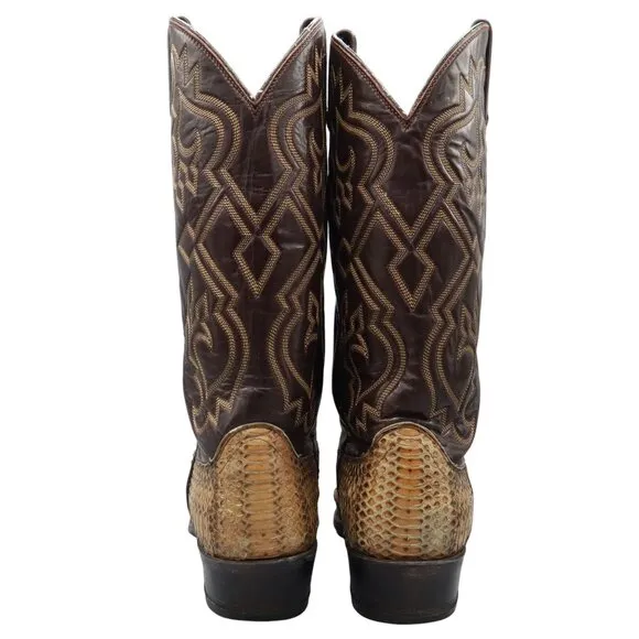 Dan Post Python Leather Western Boots Mens 9.5D Brown Ranch Wear Rodeo Classic