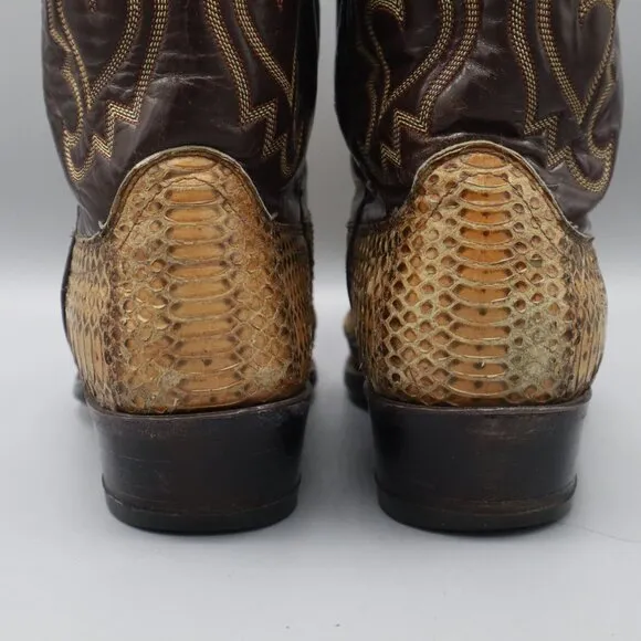 Dan Post Python Leather Western Boots Mens 9.5D Brown Ranch Wear Rodeo Classic