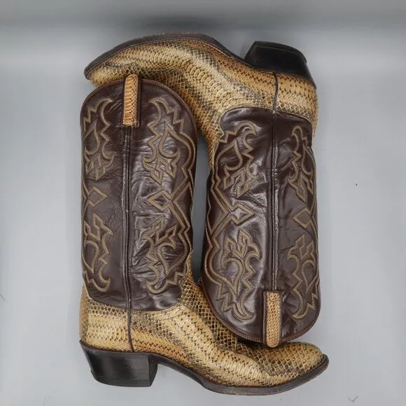 Dan Post Python Leather Western Boots Mens 9.5D Brown Ranch Wear Rodeo Classic