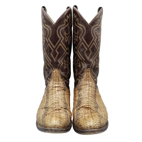 Dan Post Python Leather Western Boots Mens 9.5D Brown Ranch Wear Rodeo Classic