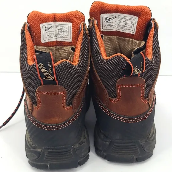 Danner 8.5 brown black rust orange steel toe lace up work boots