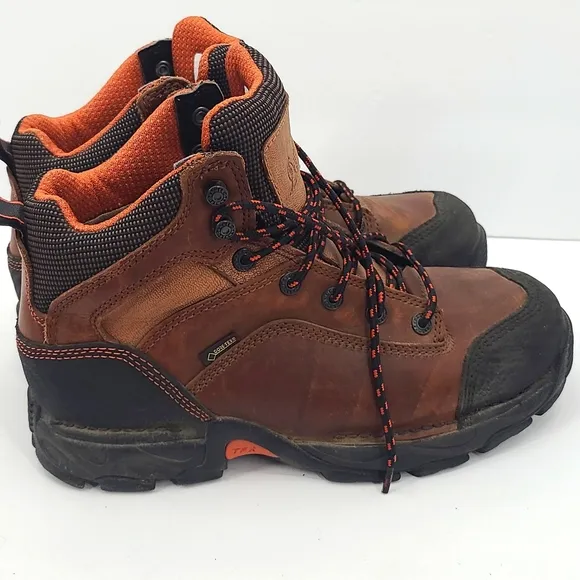 Danner 8.5 brown black rust orange steel toe lace up work boots