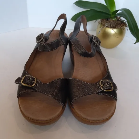 Dansko Joanie leather clogs bronze brown metallic color sandals