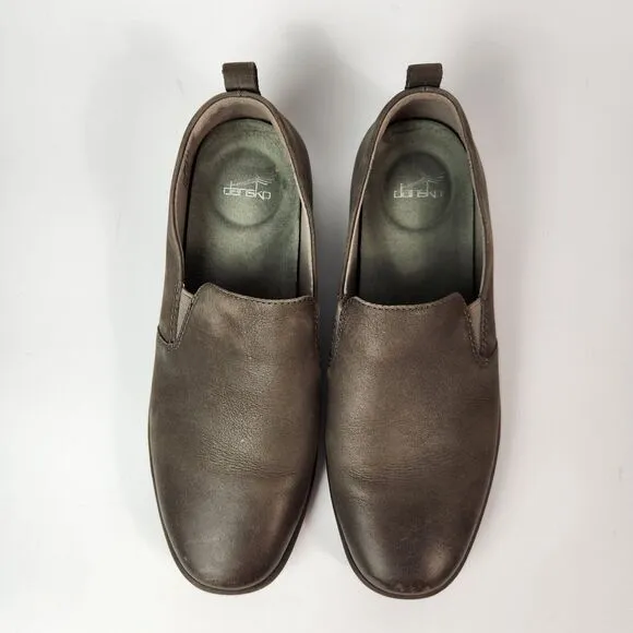 Dansko Shoes Women Sz 7 Linley Grey Leather Slip On Loafers Mules Comfort Casual