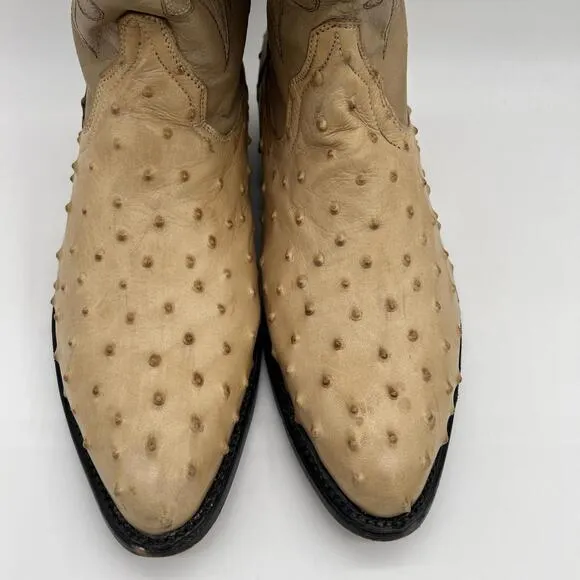 Darios Genuine Ostrich Skin Western Cowboy Boots Tan Men’s SZ 12 1/2