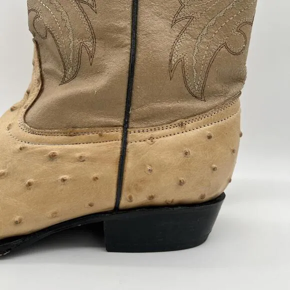 Darios Genuine Ostrich Skin Western Cowboy Boots Tan Men’s SZ 12 1/2