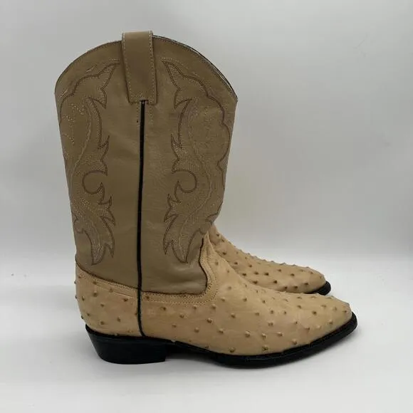 Darios Genuine Ostrich Skin Western Cowboy Boots Tan Men’s SZ 12 1/2
