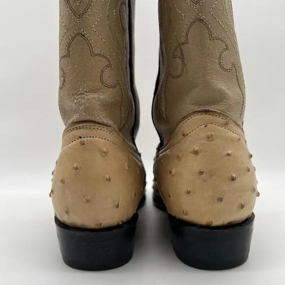 Darios Genuine Ostrich Skin Western Cowboy Boots Tan Men’s SZ 12 1/2
