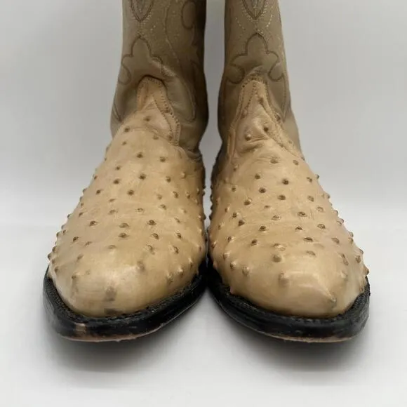 Darios Genuine Ostrich Skin Western Cowboy Boots Tan Men’s SZ 12 1/2