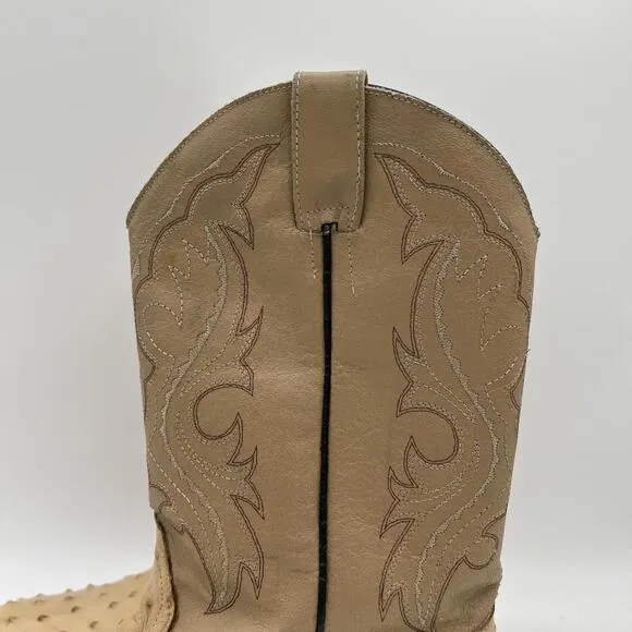 Darios Genuine Ostrich Skin Western Cowboy Boots Tan Men’s SZ 12 1/2