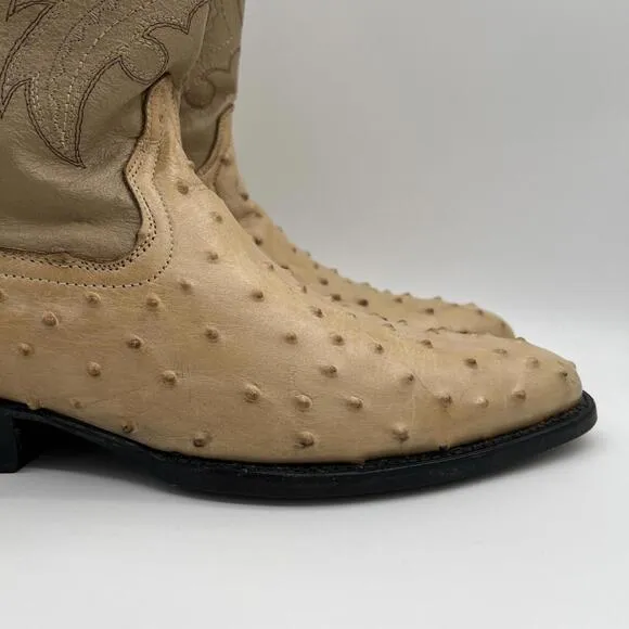 Darios Genuine Ostrich Skin Western Cowboy Boots Tan Men’s SZ 12 1/2