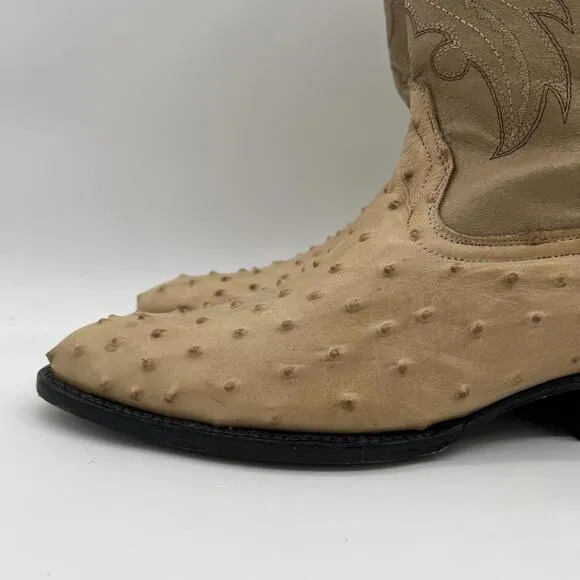Darios Genuine Ostrich Skin Western Cowboy Boots Tan Men’s SZ 12 1/2