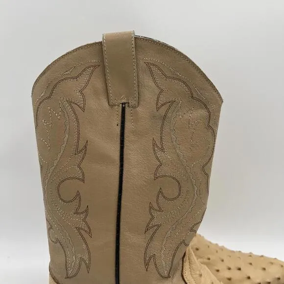 Darios Genuine Ostrich Skin Western Cowboy Boots Tan Men’s SZ 12 1/2