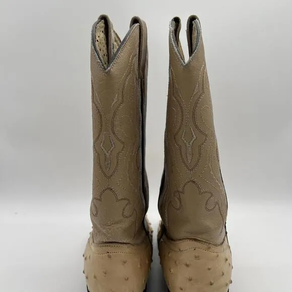 Darios Genuine Ostrich Skin Western Cowboy Boots Tan Men’s SZ 12 1/2