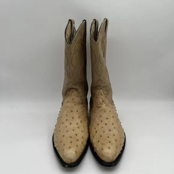 Darios Genuine Ostrich Skin Western Cowboy Boots Tan Men’s SZ 12 1/2