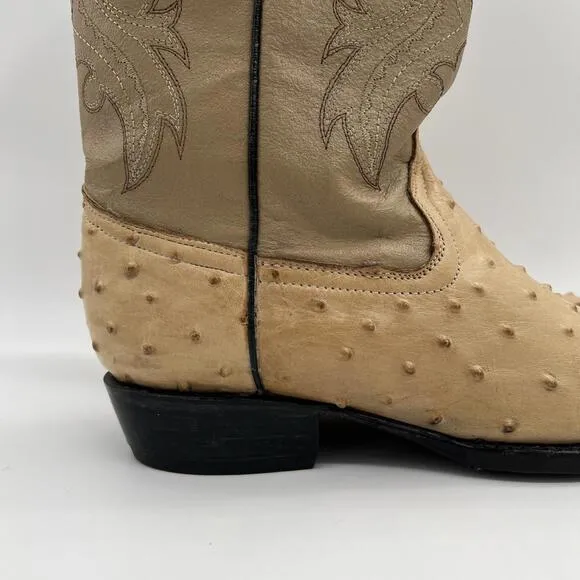 Darios Genuine Ostrich Skin Western Cowboy Boots Tan Men’s SZ 12 1/2