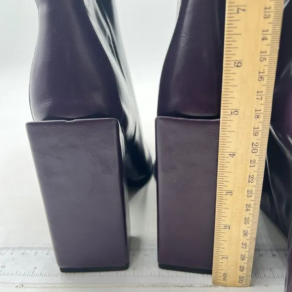Darkorchid Women Fashion Knee High Stretch Long Boots Round Toe Block Heel Shoes