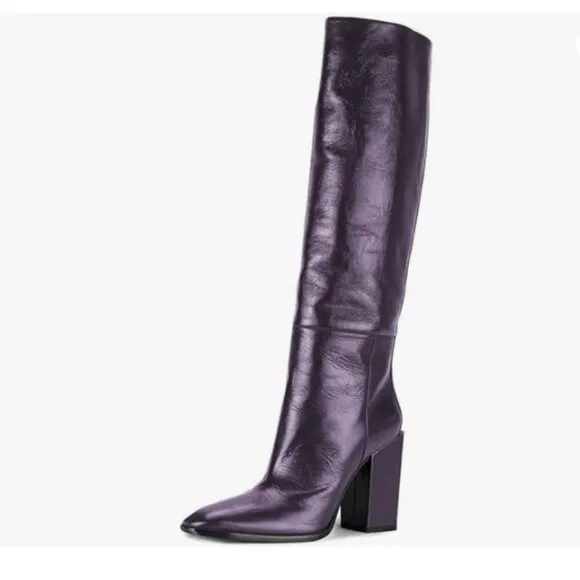 Darkorchid Women Fashion Knee High Stretch Long Boots Round Toe Block Heel Shoes