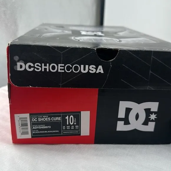 DC Shoes Mens 10.5 Cure Black/Red/Black Lace Up Sneakers Skate Streetwear