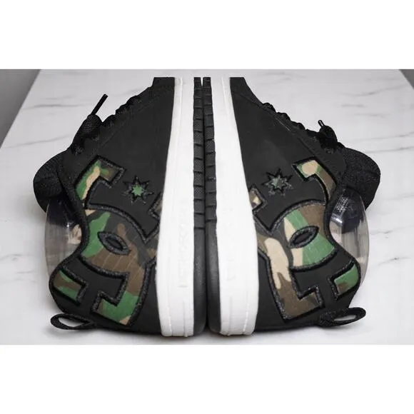 DC Shoes Youth Court Graffik Sneakers – Black Camo Logo Skate Shoes, Size 4.5Y /