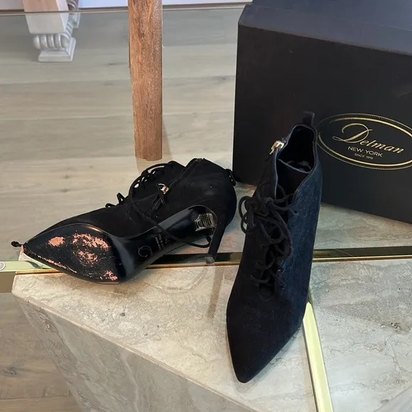 Delman Black Heeled Boots with Stiletto Heel