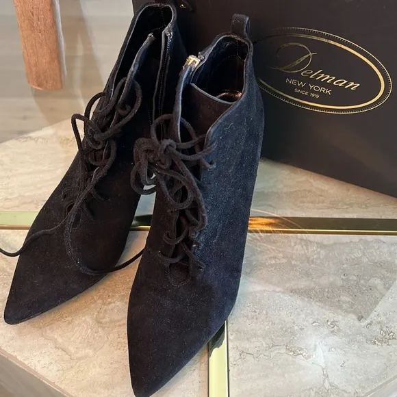 Delman Black Heeled Boots with Stiletto Heel