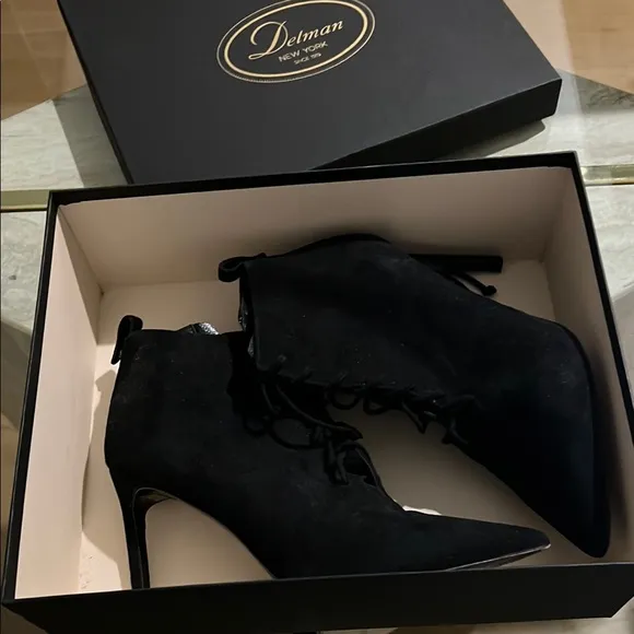 Delman Black Heeled Boots with Stiletto Heel