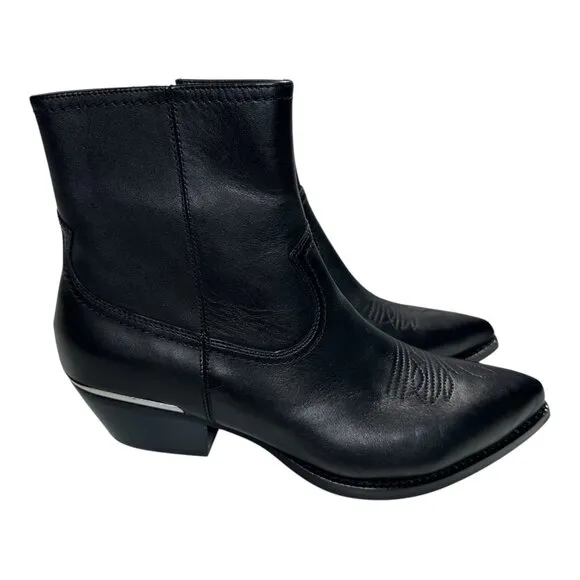 DKNY LUKAS WESTERN BOOTIES COWBOY SMOOTH WOMEN BOOTS CALF LEA BLACK COLOR SIZE 9