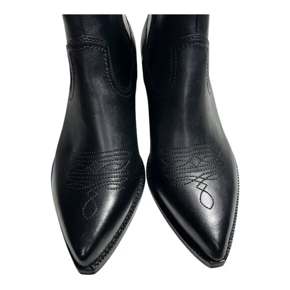 DKNY LUKAS WESTERN BOOTIES COWBOY SMOOTH WOMEN BOOTS CALF LEA BLACK COLOR SIZE 9