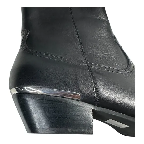 DKNY LUKAS WESTERN BOOTIES COWBOY SMOOTH WOMEN BOOTS CALF LEA BLACK COLOR SIZE 9