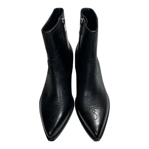DKNY LUKAS WESTERN BOOTIES COWBOY SMOOTH WOMEN BOOTS CALF LEA BLACK COLOR SIZE 9