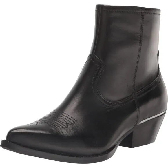 DKNY LUKAS WESTERN BOOTIES COWBOY SMOOTH WOMEN BOOTS CALF LEA BLACK COLOR SIZE 9
