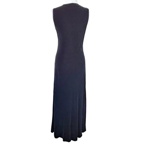 DKNY Vintage 90s Black Velvet Maxi Dress Sleeveless V-neck