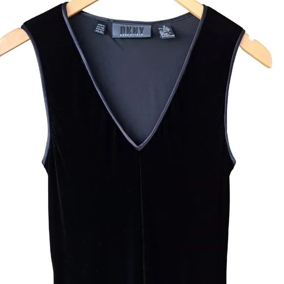 DKNY Vintage 90s Black Velvet Maxi Dress Sleeveless V-neck