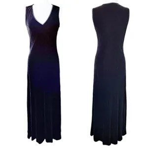 DKNY Vintage 90s Black Velvet Maxi Dress Sleeveless V-neck