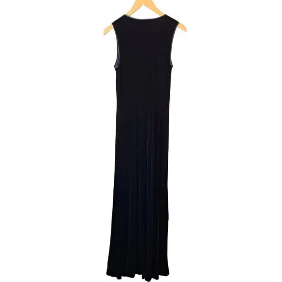 DKNY Vintage 90s Black Velvet Maxi Dress Sleeveless V-neck