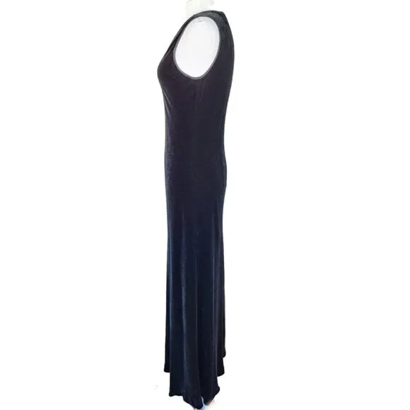 DKNY Vintage 90s Black Velvet Maxi Dress Sleeveless V-neck