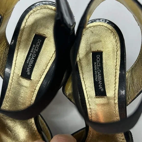 Dolce &amp; Gabbana Sz 36 Patent Leather Elastic Peep Toe Heels Sandals