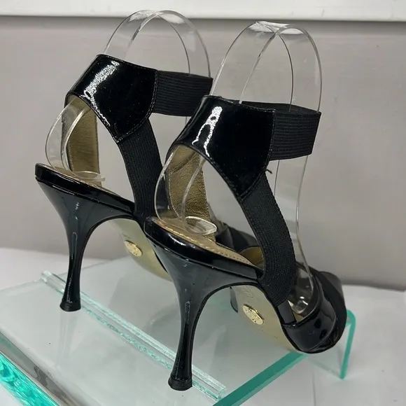 Dolce &amp; Gabbana Sz 36 Patent Leather Elastic Peep Toe Heels Sandals