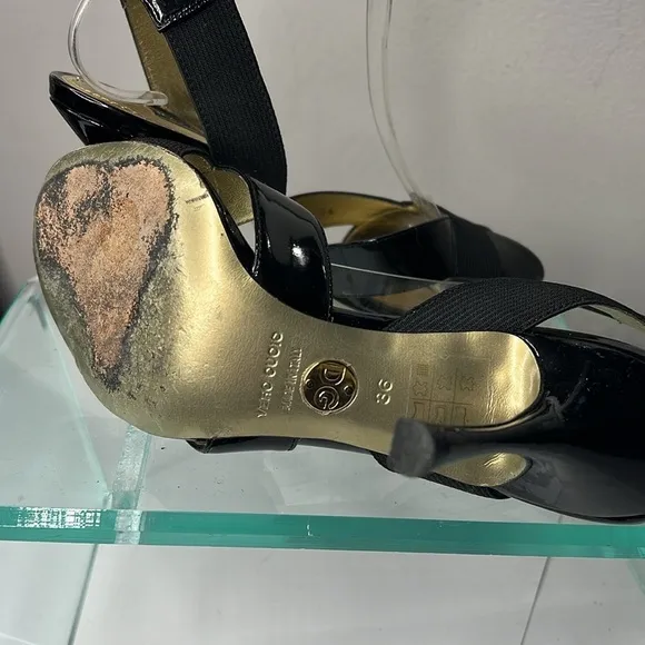 Dolce &amp; Gabbana Sz 36 Patent Leather Elastic Peep Toe Heels Sandals